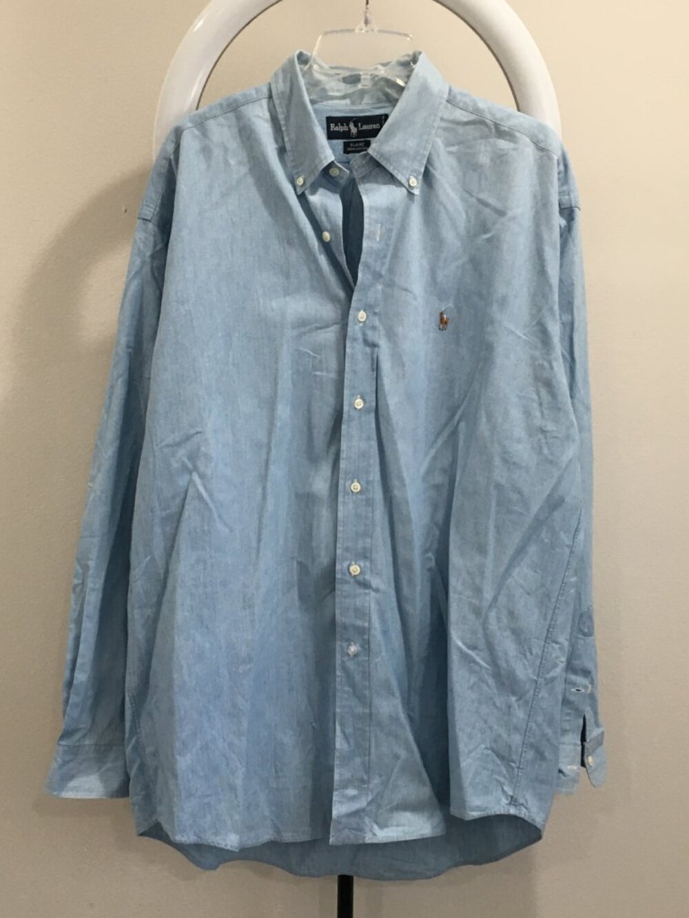 RALPH LAUREN Light Blue BLAIRE Chambray Long Sleeve Button Shirt